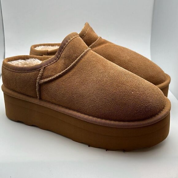 CUSHIONAIRE Women's Genuine Suede Cozy Mule Platform +Memory Foam 8.5 CHESTNUT - Picture 1 of 7
